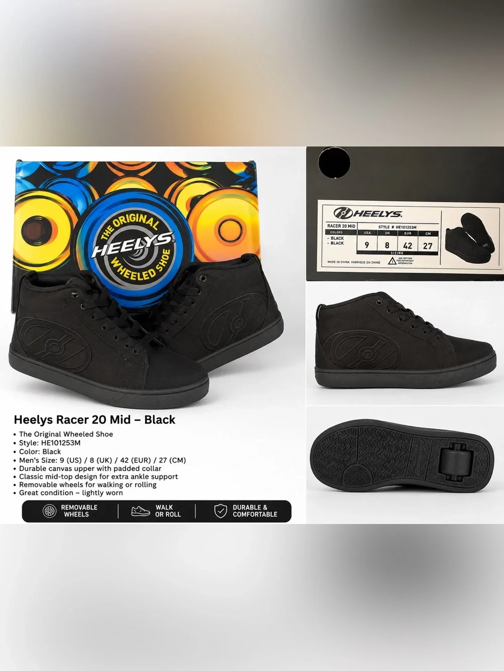Heelys Black Mid-Top Wheeled Sneakers